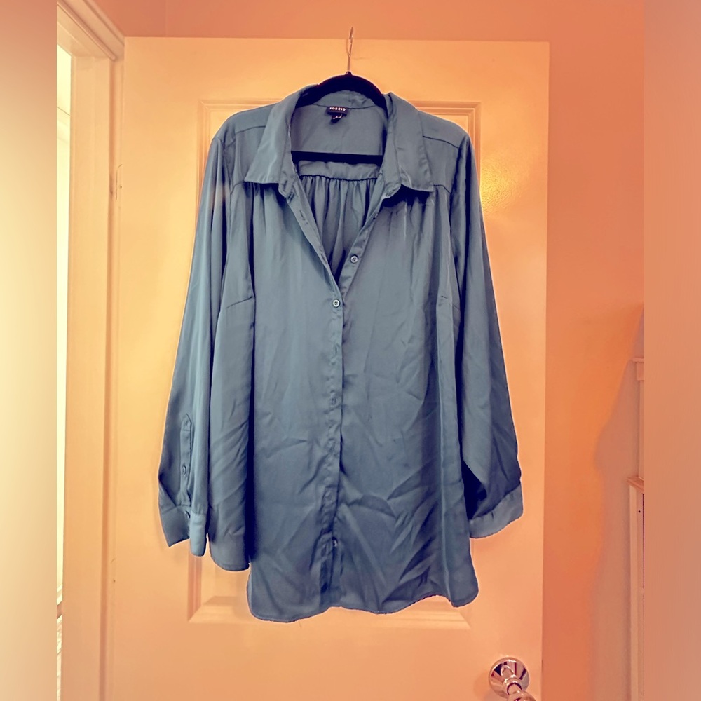 Satin Button Up Long Sleeve Shirt